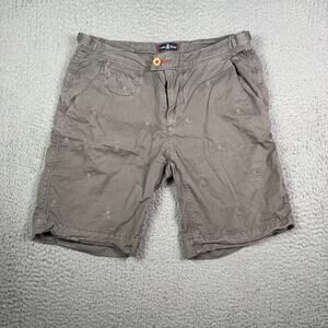 Psycho Bunny Shorts Mens 32 Brown Embroidered All Over Skull Logo Chino 9"